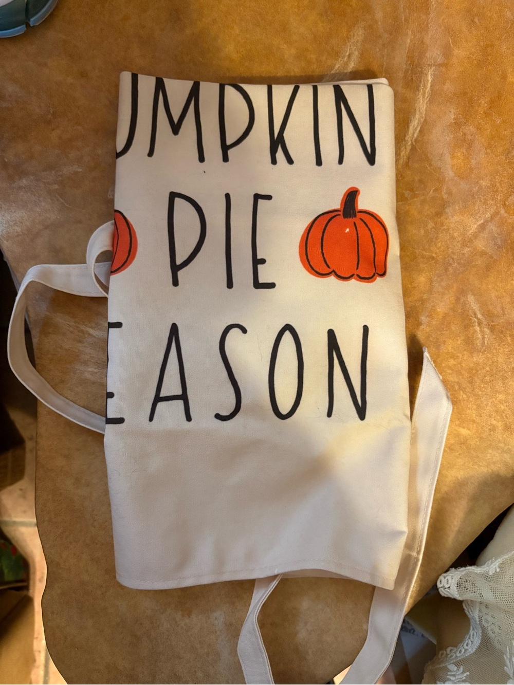 Pumpkin Pie Season Canvas Apron - White with Orange Pumpkins